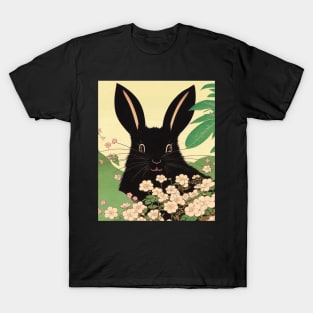 Black New Zealand Rabbit with Beautiful Ears in Garden T-Shirt